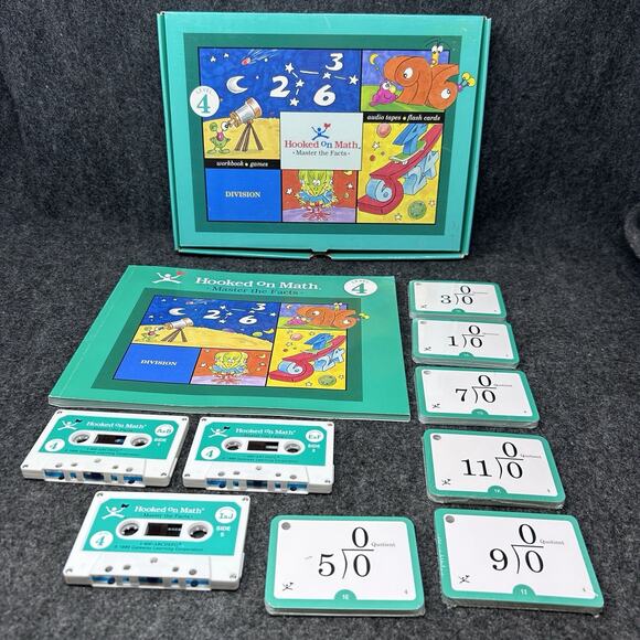 Vintage Hooked On Math Division Level 4 Sealed Flash Cards Workbook Audio Tapes - Picture 1 of 8